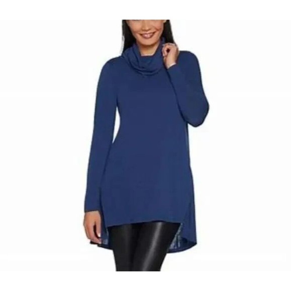 Lisa Rinna Cowl Neck Lightweight Tunic Top Seam Detail Indigo 2017 QVC 1XP